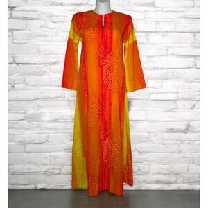 Vintage 1970s GVH Hawaii Psychedelic Neon Abstract Maxi Dress, sz Large
